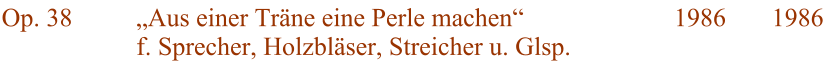 Op. 38 Aus einer Trne eine Perle machen f. Sprecher, Holzblser, Streicher u. Glsp. 1986 1986